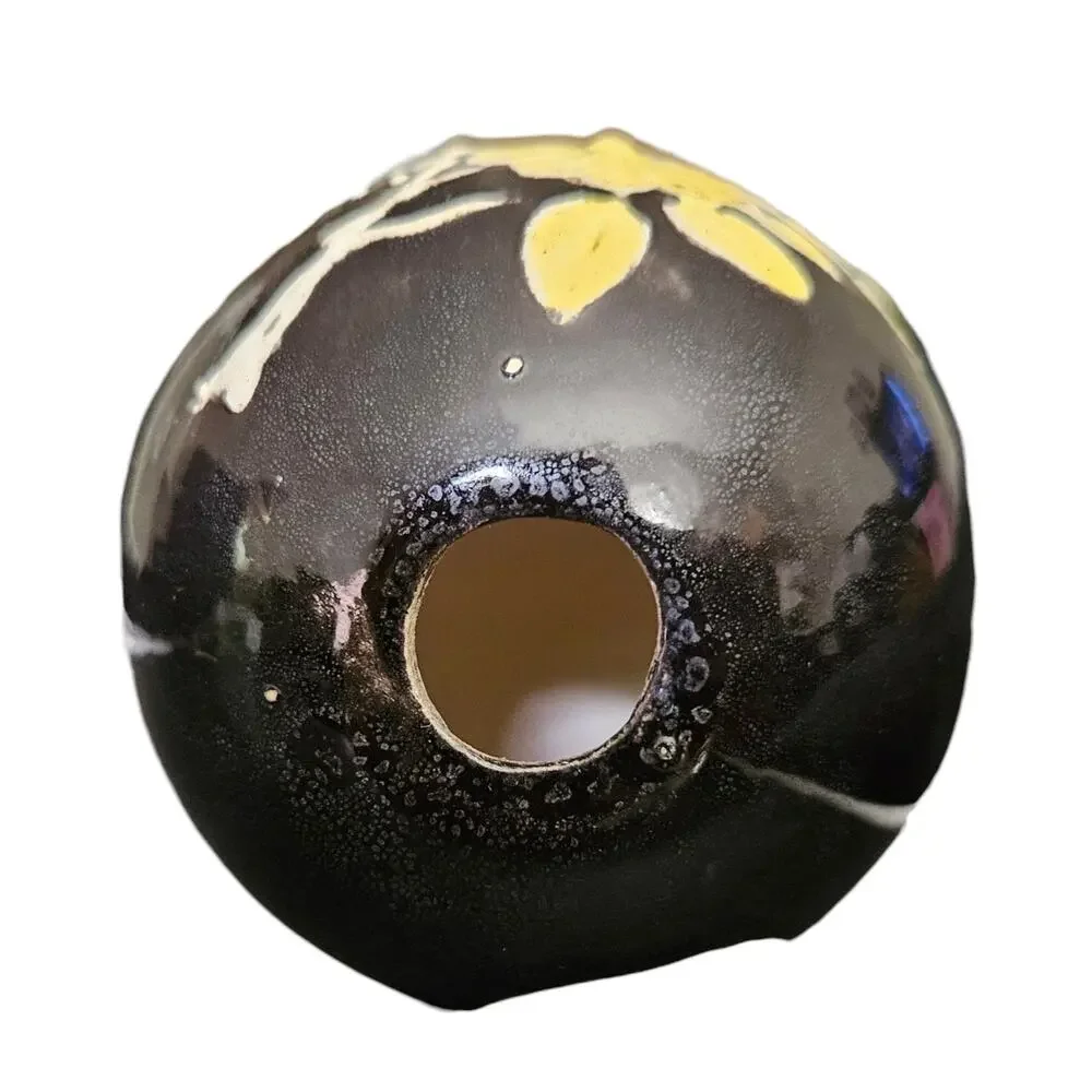 Hand Painted Black Floral Ceramic Decorative Egg Art Pottery Home Decor